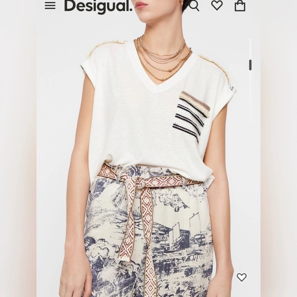 Desigual women's Embossed sailor t-shirt/blouse Size M white blue